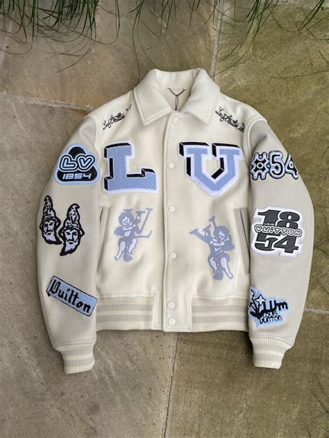 louis vuitton aw22 varsity jacket|LV AW22 Creme white bunny varsity letterman .